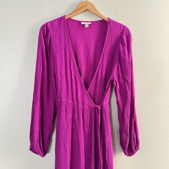 Knox Rose Magenta Fuchsia Wrap V-Neck Midi Ruffle Dress - Picture 4 of 9